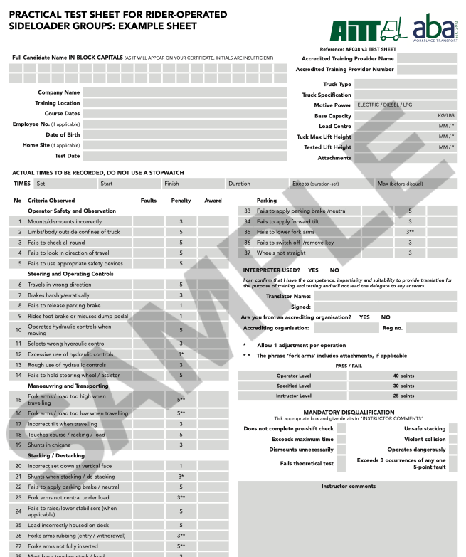 Counterbalance FLT Reach Truck Pre printed Test Paper KR Training Counterbalance FLT Reach Truck Pre printed Test Paper KR Training